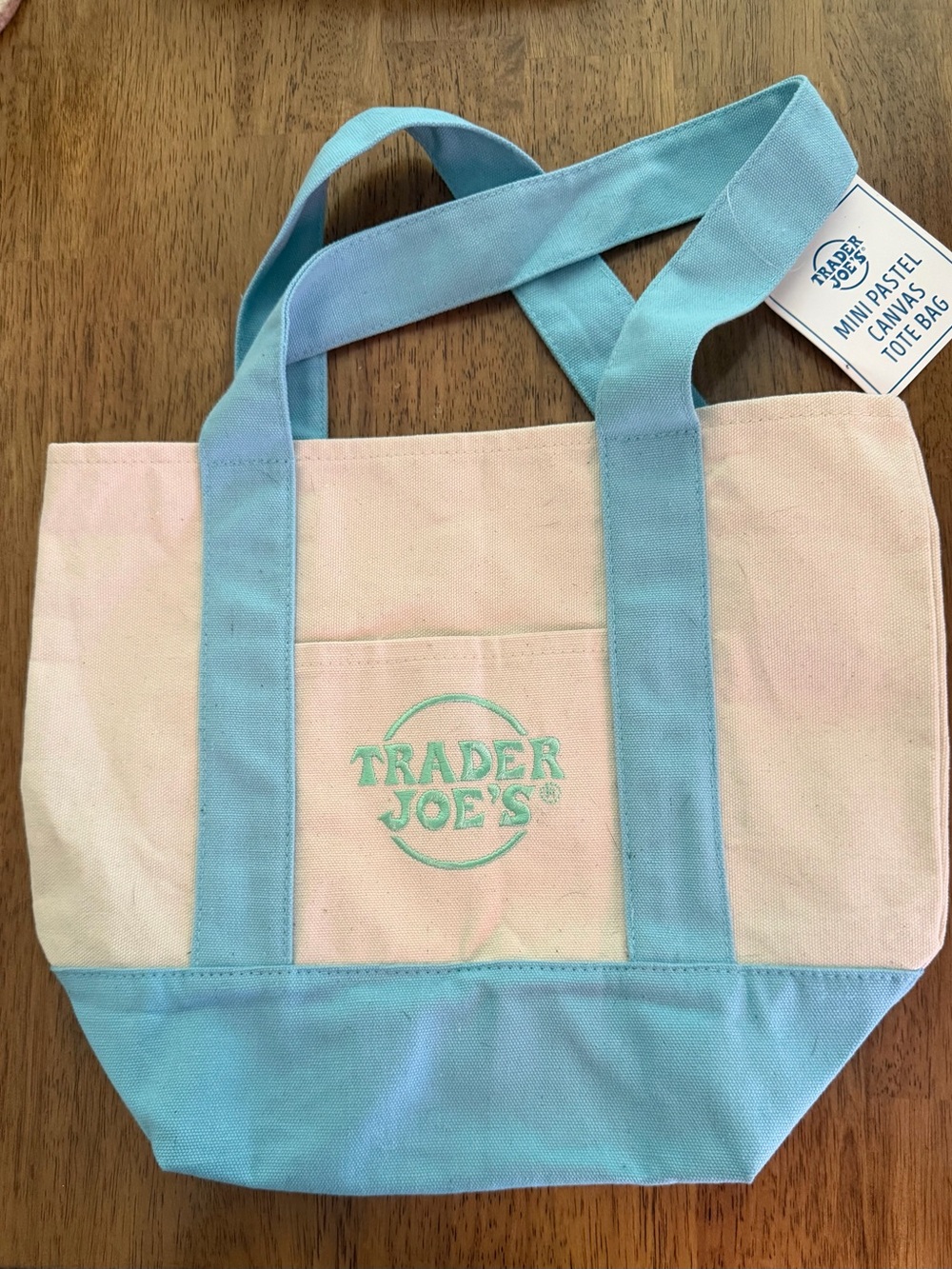Trader Joe's Pastel mini Canvas Tote Bag - Light Blue & Teal